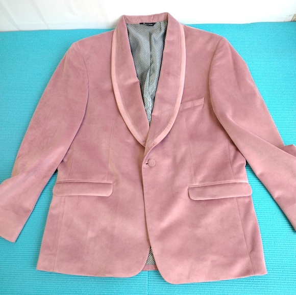Allure Men Dusty Rose Pink Velvet Slim Fit Jacket Size 40S/0 - Picture 6 of 16
